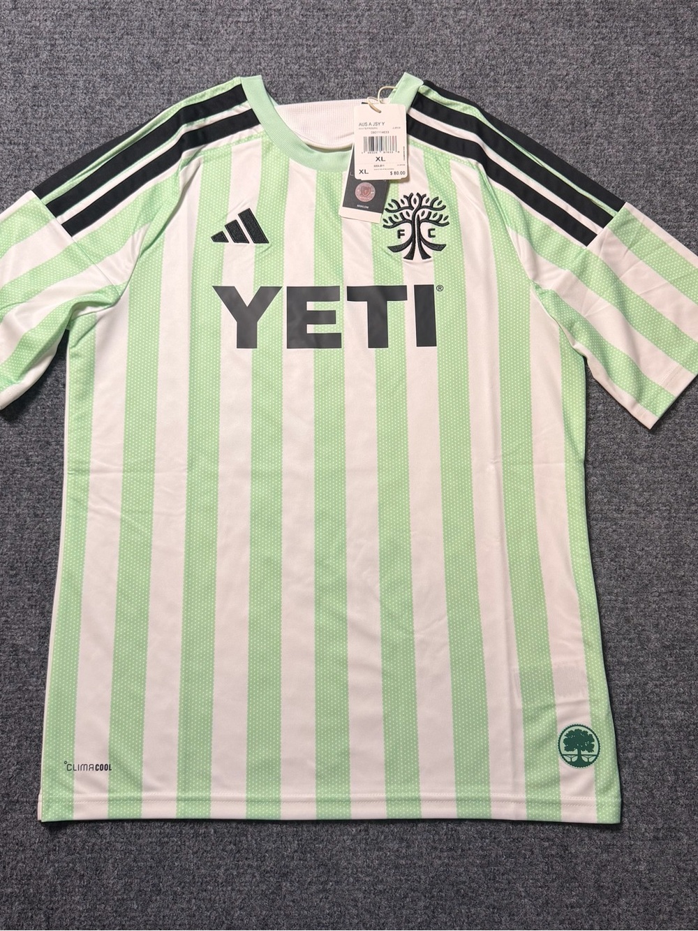 Austin FC Jersey Youth X-Large Green Striped Logo Soccer MLS Adidas Authentic